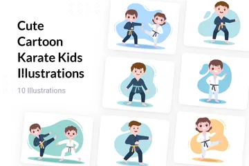 Enfants De Karaté De Dessin Animé Mignon Pack d'Illustrations