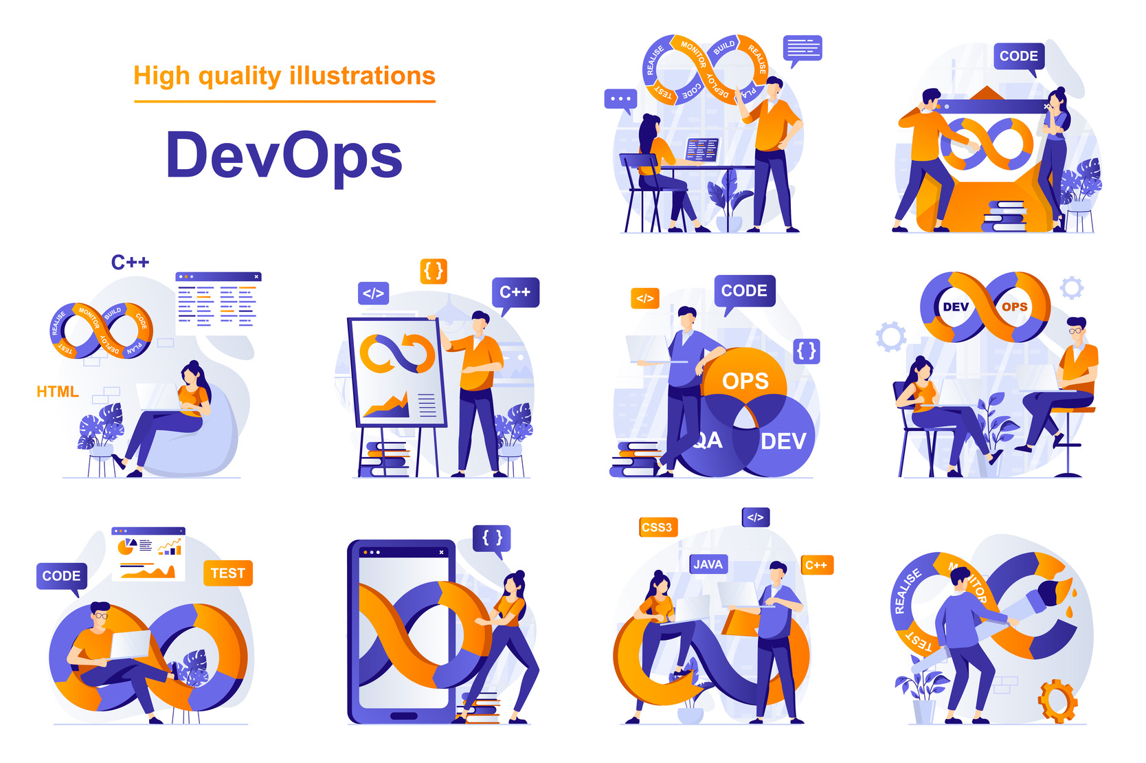 DevOps Illustration Pack - 10 Design & Development Illustrations | SVG ...