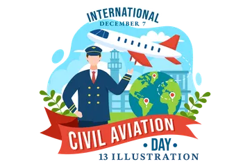 Día de la Aviación Civil Paquete de Ilustraciones