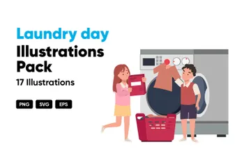Dia de lavar as roupas Pacote de Ilustrações