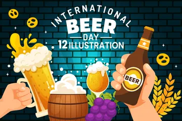 Dia internacional da cerveja Pacote de Ilustrações