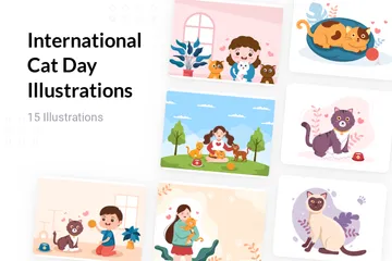 Día Internacional del Gato Paquete de Ilustraciones