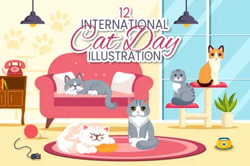 Día Internacional del Gato Paquete de Ilustraciones