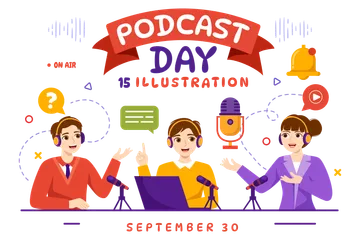 Día Internacional del Podcast Paquete de Ilustraciones