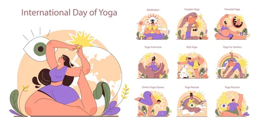 Día Internacional del Yoga Paquete de Ilustraciones