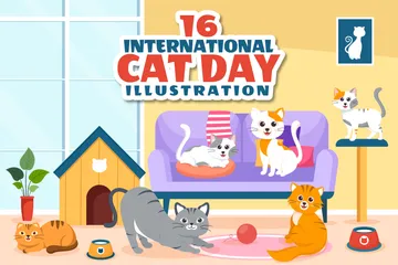 Dia Internacional do Gato Pacote de Ilustrações