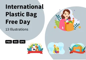 Día Internacional sin Bolsas de Plástico Paquete de Ilustraciones