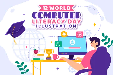 Dia Mundial da Alfabetização em Informática Pacote de Ilustrações