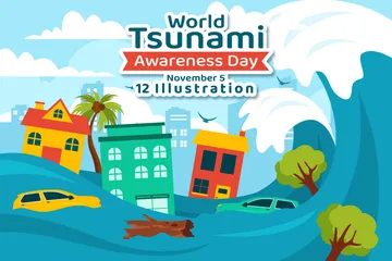 Dia Mundial de Conscientização sobre Tsunami Pacote de Ilustrações