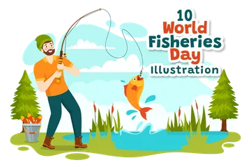 Dia Mundial da Pesca Pacote de Ilustrações