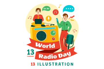 Dia Mundial da Rádio Pacote de Ilustrações