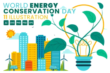 Día Mundial de la Conservación de la Energía Paquete de Ilustraciones