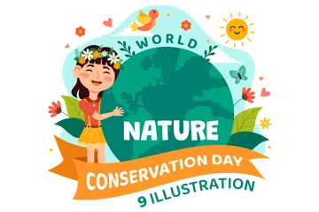 Día Mundial de la Conservación de la Naturaleza Paquete de Ilustraciones