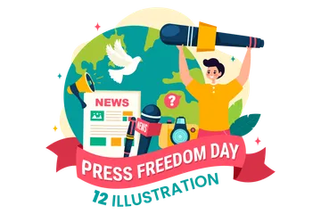 Día Mundial de la Libertad de Prensa Paquete de Ilustraciones