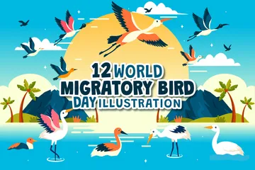 Día Mundial de las Aves Migratorias Paquete de Ilustraciones