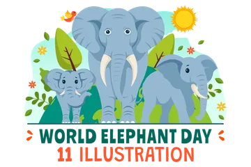 Día Mundial del Elefante Paquete de Ilustraciones