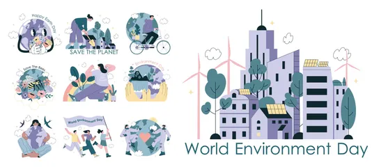 Día Mundial del Medio Ambiente Paquete de Ilustraciones