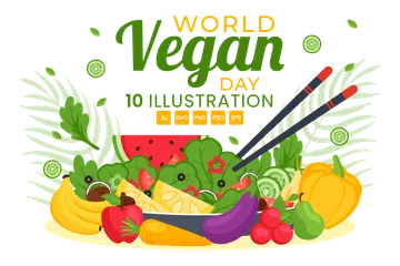 Día Mundial del Vegano Paquete de Ilustraciones