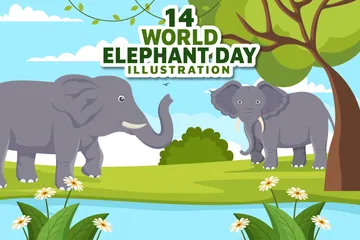 Dia Mundial do Elefante Pacote de Ilustrações