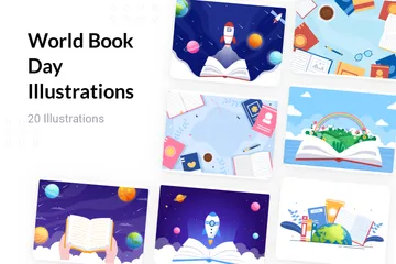 Dia Mundial do Livro Pacote de Ilustrações