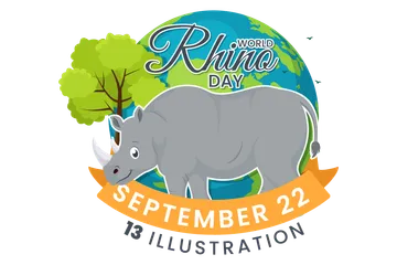 Dia Mundial do Rinoceronte Pacote de Ilustrações
