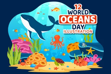 Dia Mundial dos Oceanos Pacote de Ilustrações