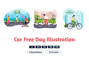 Dia mundial sem carro Pacote de Ilustrações