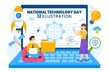 Dia Nacional da Tecnologia Pacote de Ilustrações