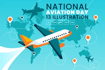 Día Nacional de la Aviación Paquete de Ilustraciones