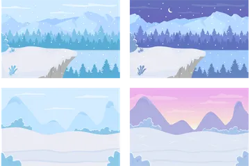 Día y noche de invierno Paquete de Ilustraciones
