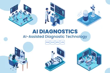 Diagnóstico y atención sanitaria con inteligencia artificial Paquete de Ilustraciones