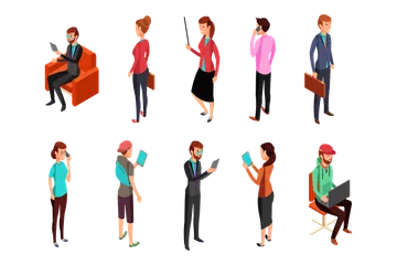 Different Office People Sitting And Standing Illustration Pack