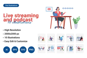 Diffusion en direct et podcast Pack d'Illustrations