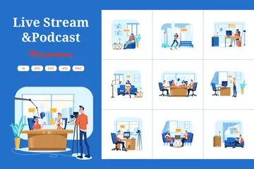 Diffusion en direct et podcast Pack d'Illustrations