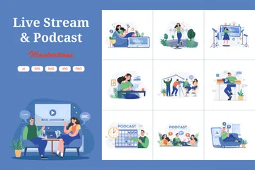 Diffusion en direct et podcast Pack d'Illustrations