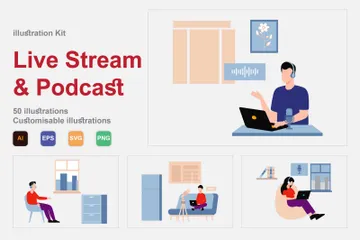 Diffusion en direct et podcast Pack d'Illustrations