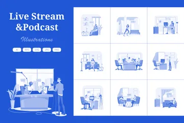 Diffusion en direct et podcast Pack d'Illustrations