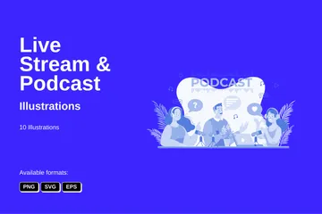 Diffusion en direct et podcast Pack d'Illustrations