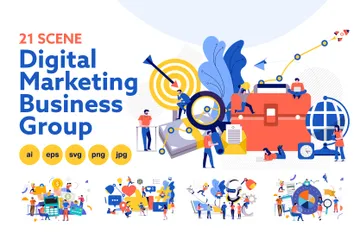 Digital Marketing Business Group Illustration Pack
