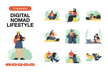 Digital Nomad Lifestyle Illustration Pack