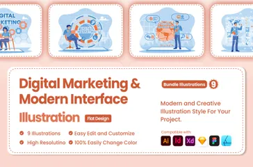 Digitales Marketing und moderne Benutzeroberfläche Illustration Pack