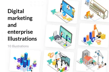 Digitales Marketing und Unternehmen Illustrationspack