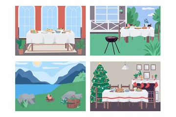 Dîner de vacances Pack d'Illustrations