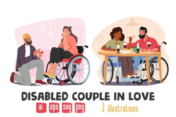 Disabled Couple In Love Illustration Pack