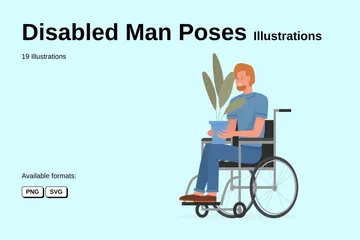 Disabled Man Poses Illustration Pack