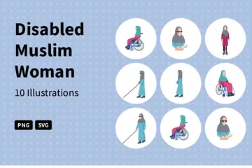 Disabled Muslim Woman Illustration Pack