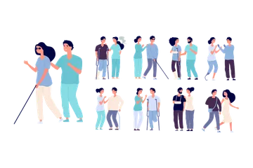 Disabled People And Assistants Illustration Pack