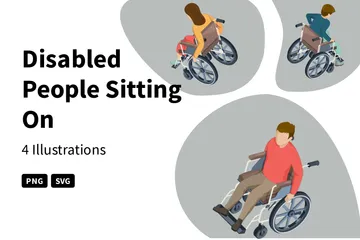 Disabled People Sitting On Wheelchair Illustration Pack