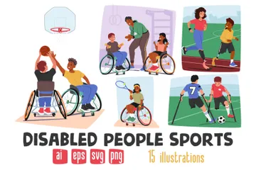 Disabled People Sports Illustration Pack