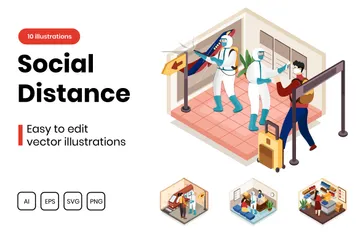 Distance sociale Pack d'Illustrations